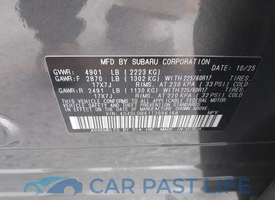 4S4SLDB61T3006168# 9
