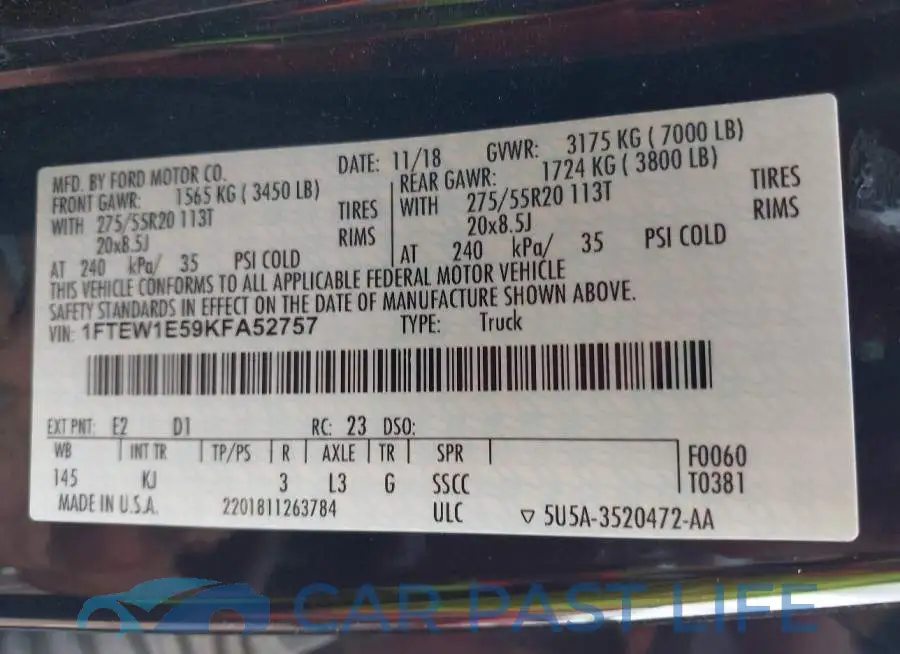 1FTEW1E59KFA52757# 9