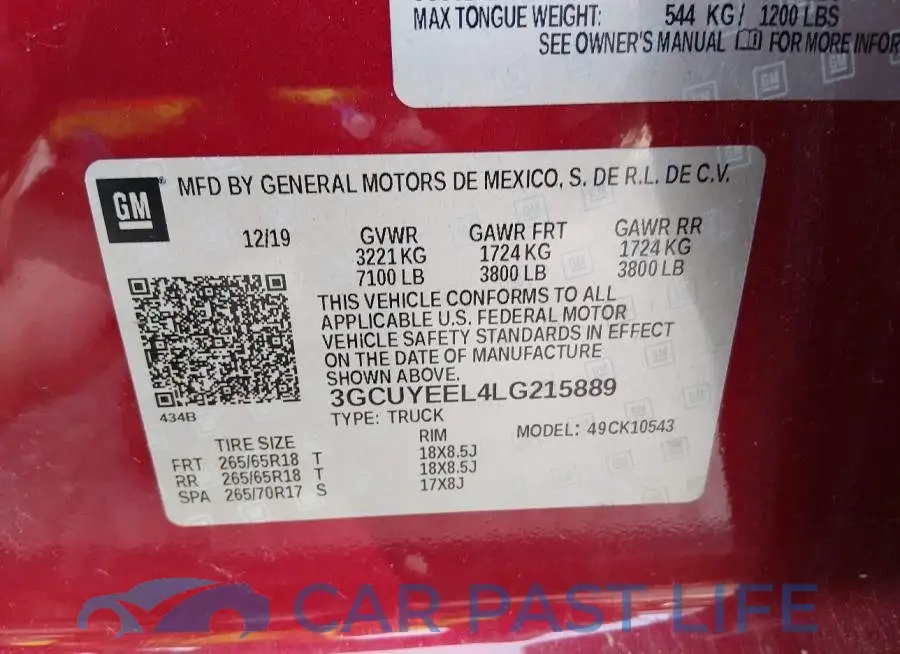 3GCUYEEL4LG215889# 9