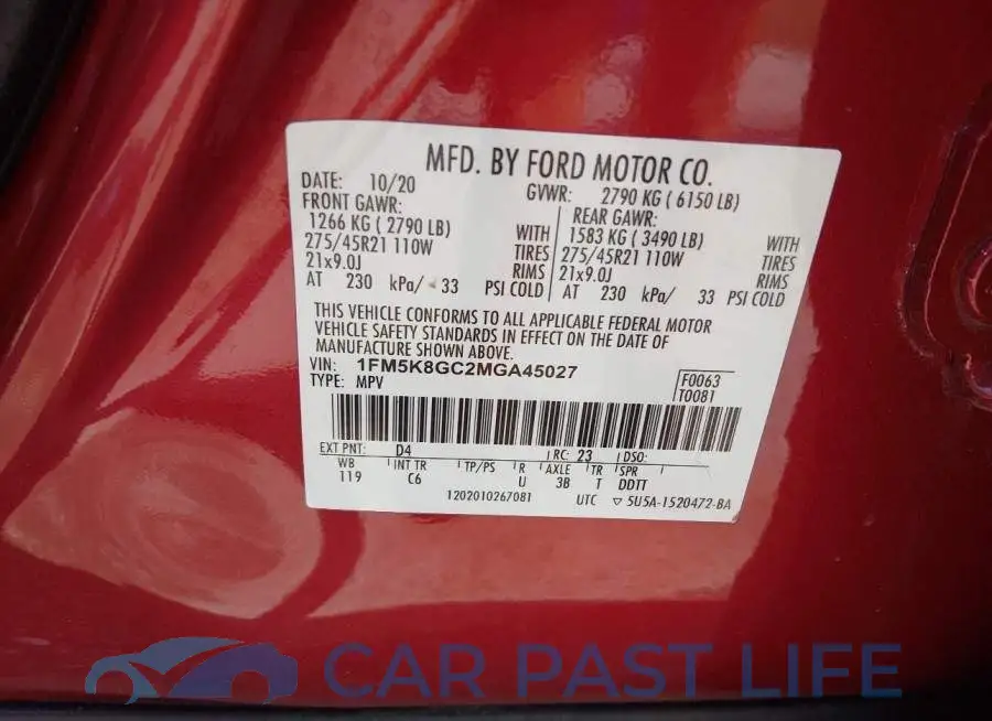 1FM5K8GC2MGA45027# 8