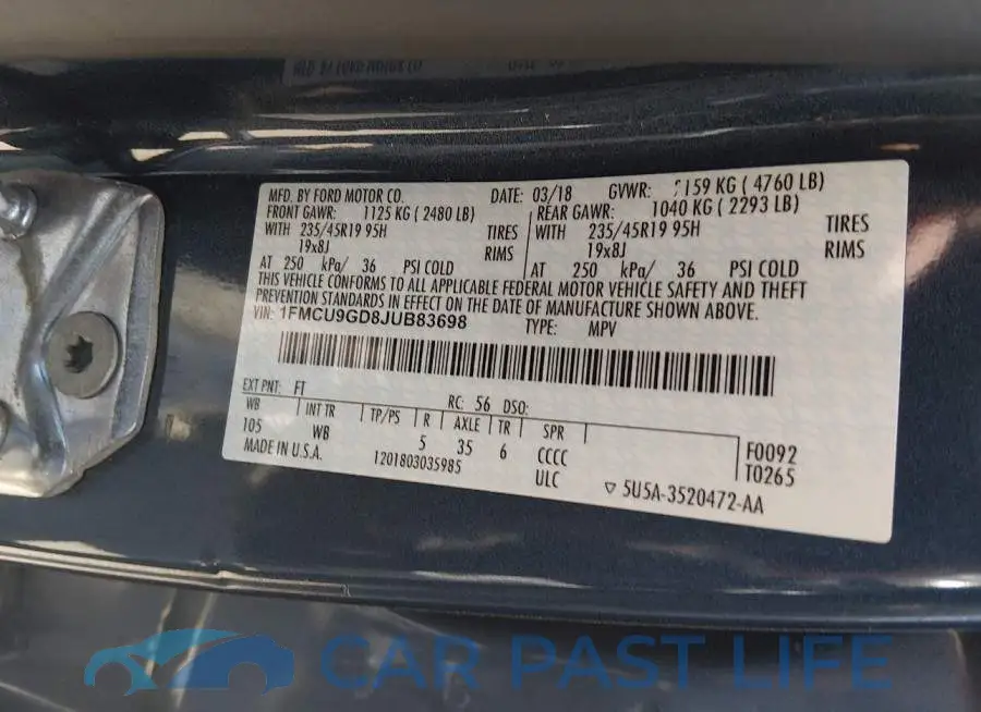 1FMCU9GD8JUB83698# 9