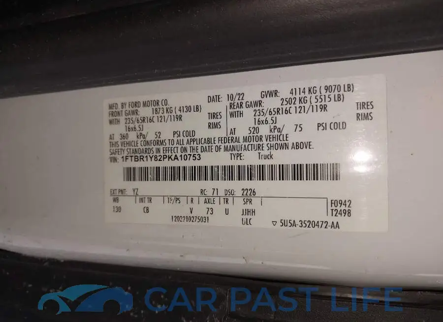 1FTBR1Y82PKA10753# 9