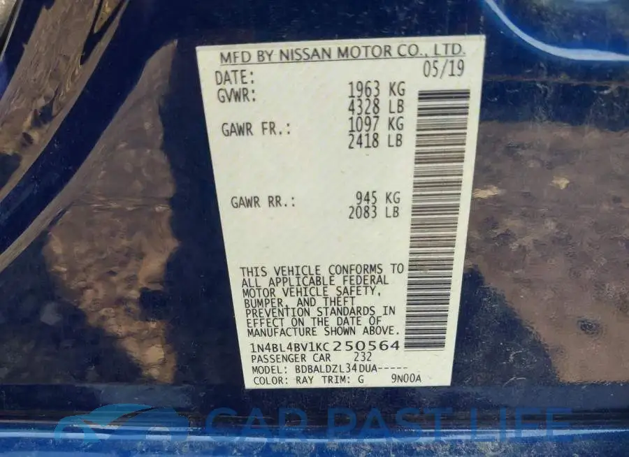 1N4BL4BV1KC250564# 9