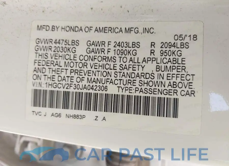 1HGCV2F30JA042306# 9
