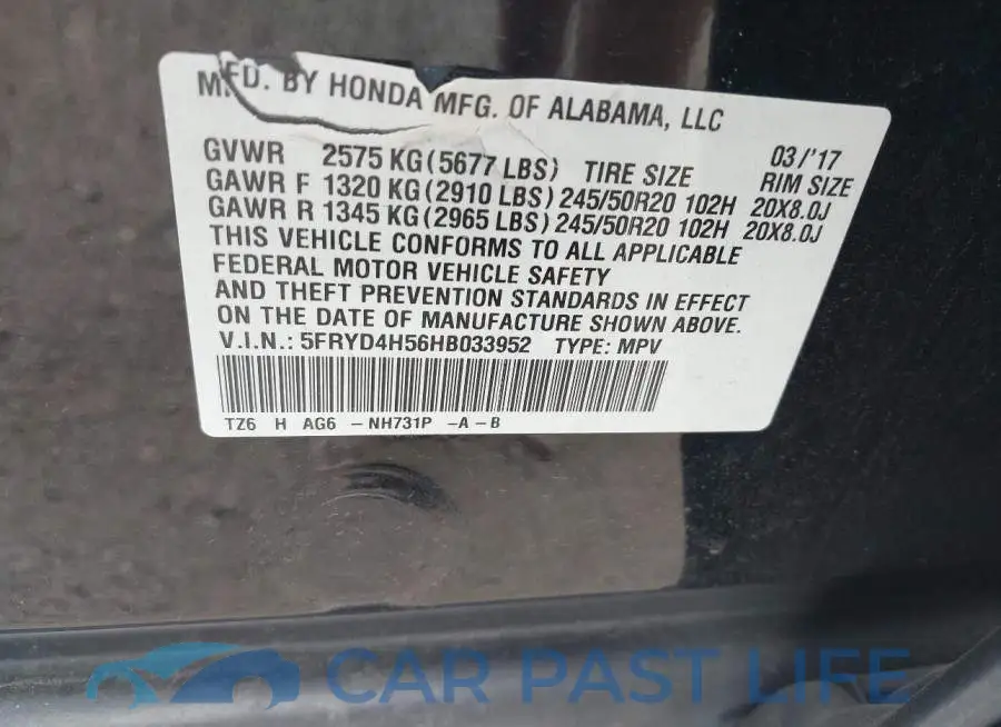 5FRYD4H56HB033952# 9