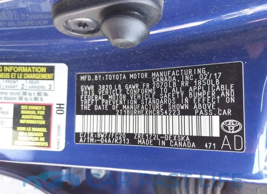 2T1BURHEXHC854223# 9