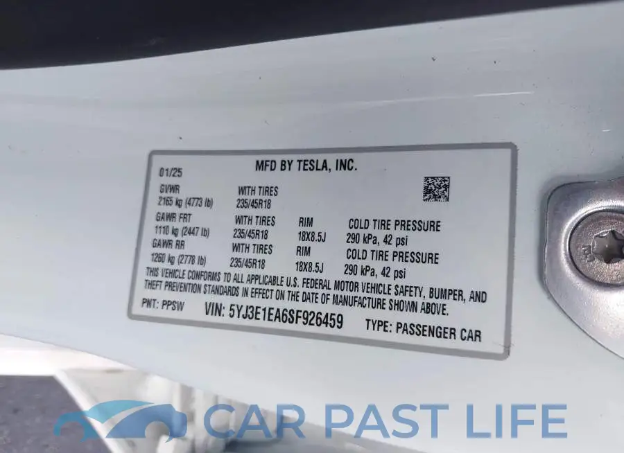 5YJ3E1EA6SF926459# 9