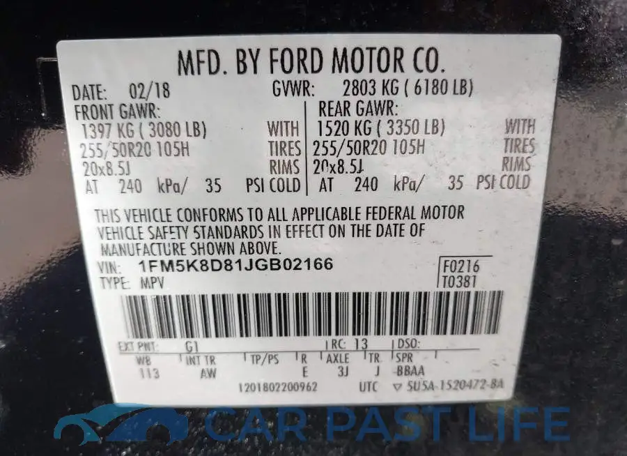 1FM5K8D81JGB02166# 9