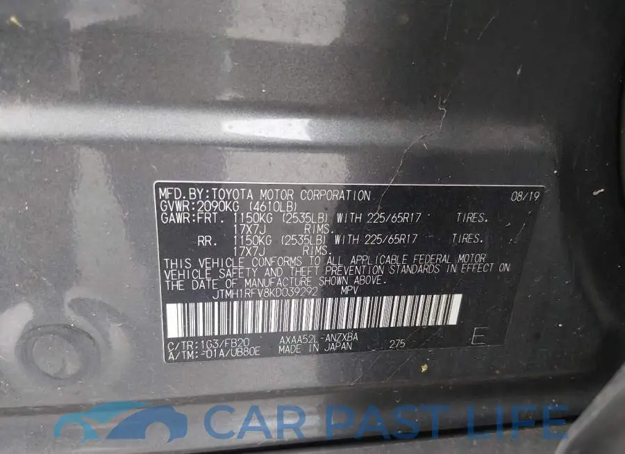 JTMH1RFV8KD039292# 9