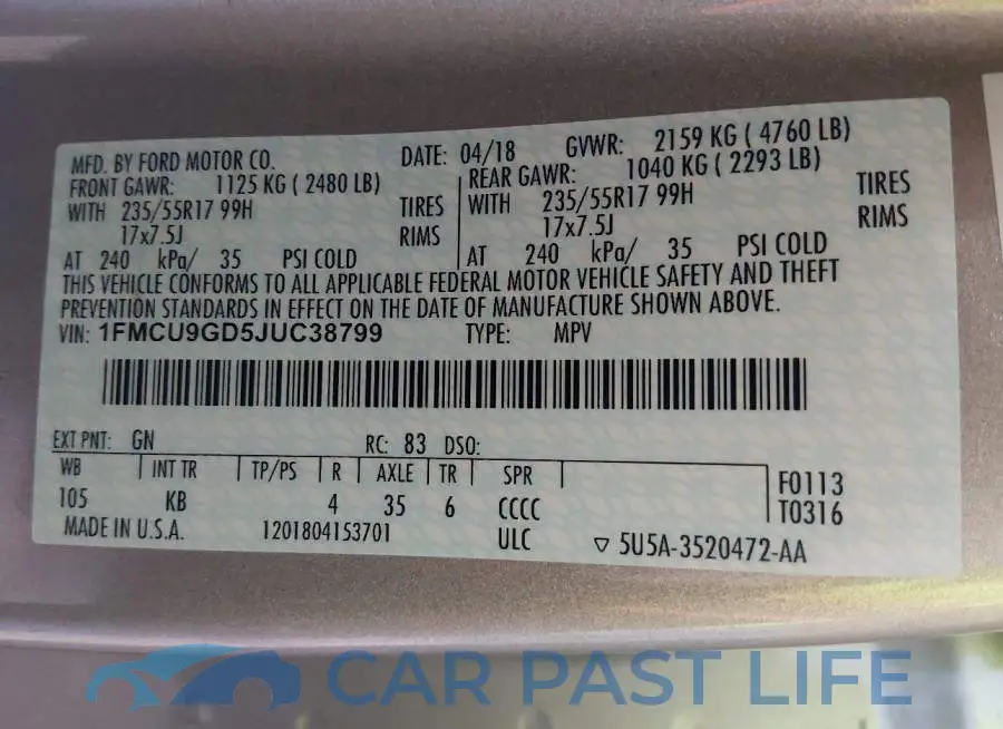 1FMCU9GD5JUC38799# 9