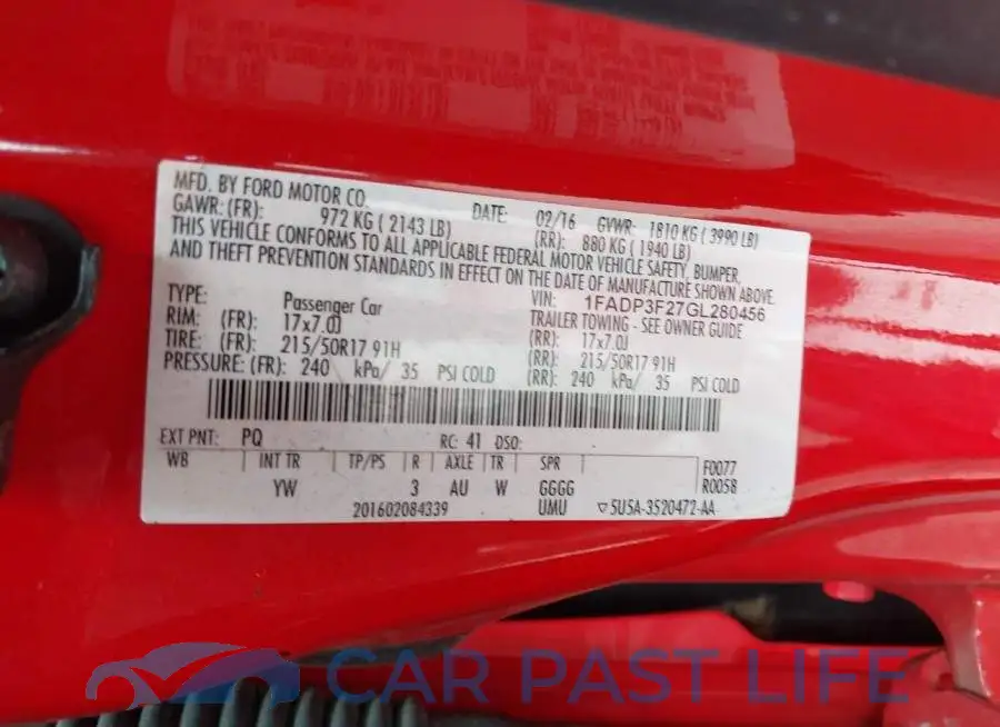 1FADP3F27GL280456# 9