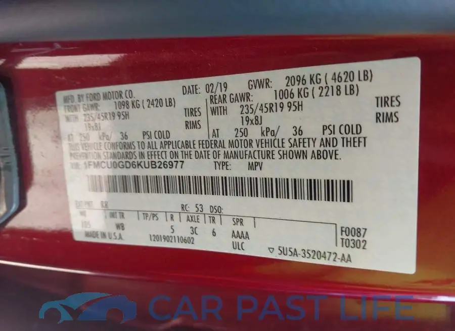1FMCU0GD6KUB26977# 9