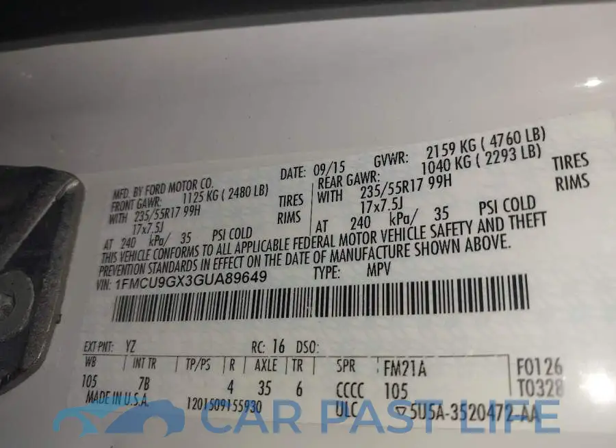 1FMCU9GX3GUA89649# 9