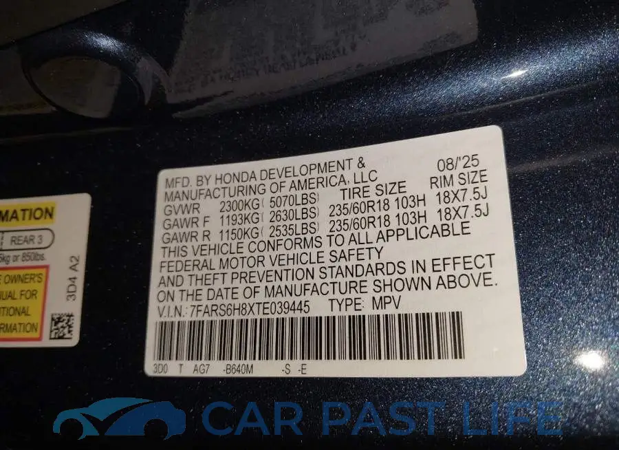 7FARS6H8XTE039445# 9