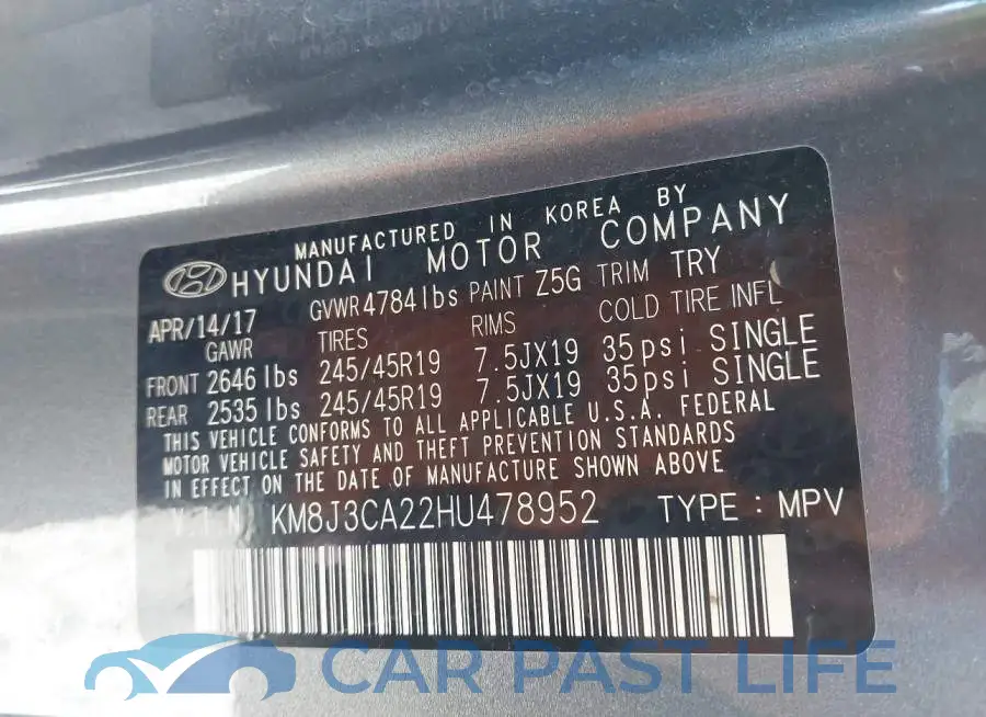 KM8J3CA22HU478952# 9