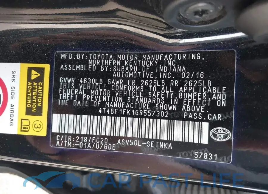 4T4BF1FK1GR557302# 9