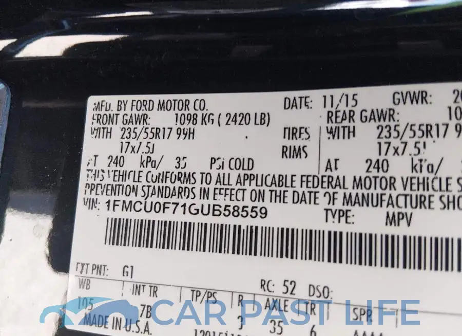 1FMCU0F71GUB58559# 9