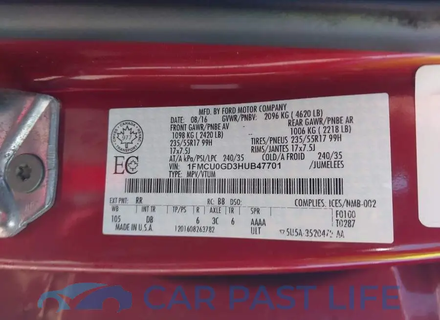 1FMCU0GD3HUB47701# 9