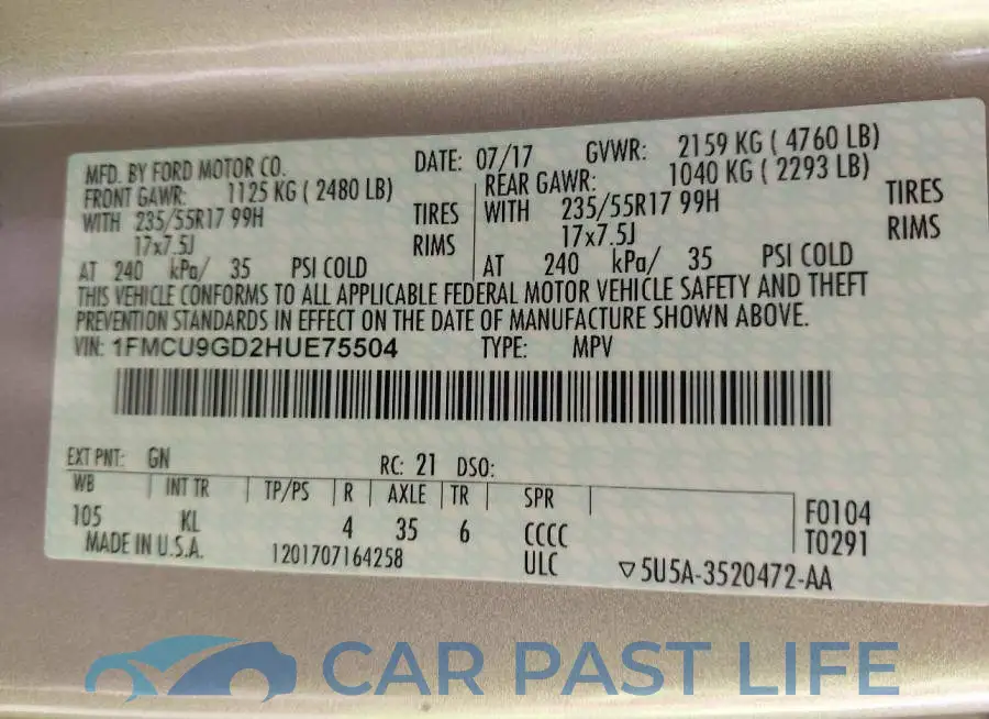 1FMCU9GD2HUE75504# 9