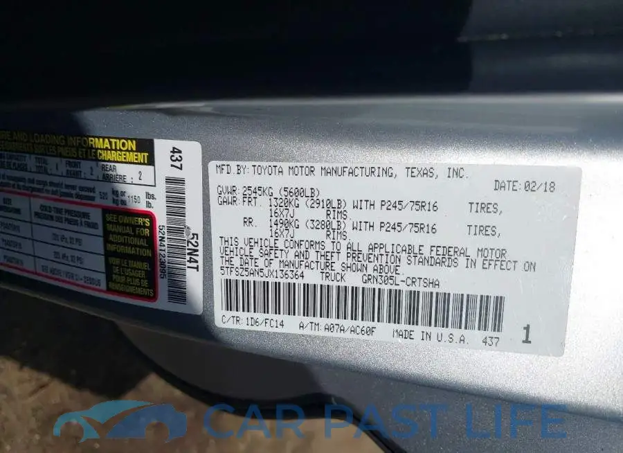 5TFSZ5AN5JX136364# 9