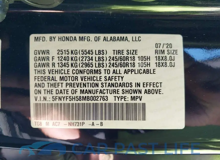 5FNYF5H58MB002763# 9