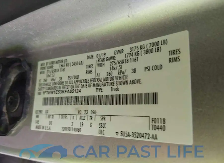 1FTEW1E53KFA85124# 9
