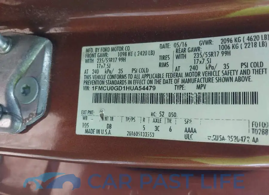 1FMCU0GD1HUA54479# 9