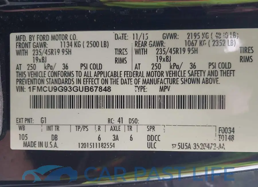 1FMCU9G93GUB67848# 9