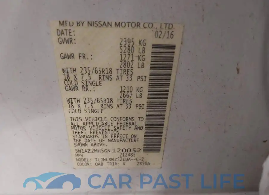 5N1AZ2MH5GN120052# 9
