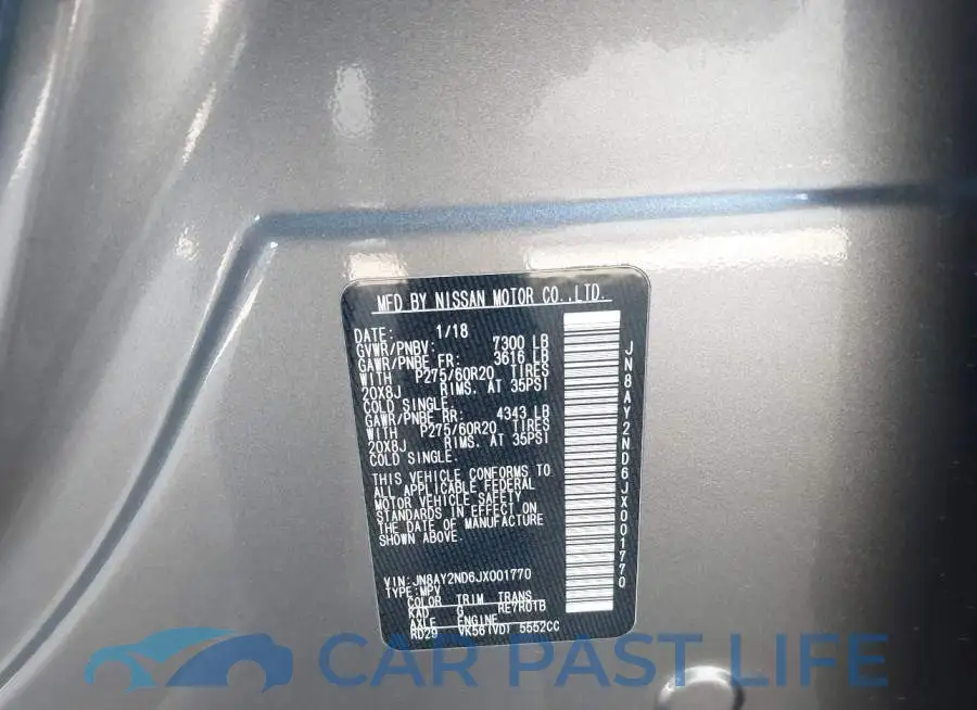 JN8AY2ND6JX001770# 9