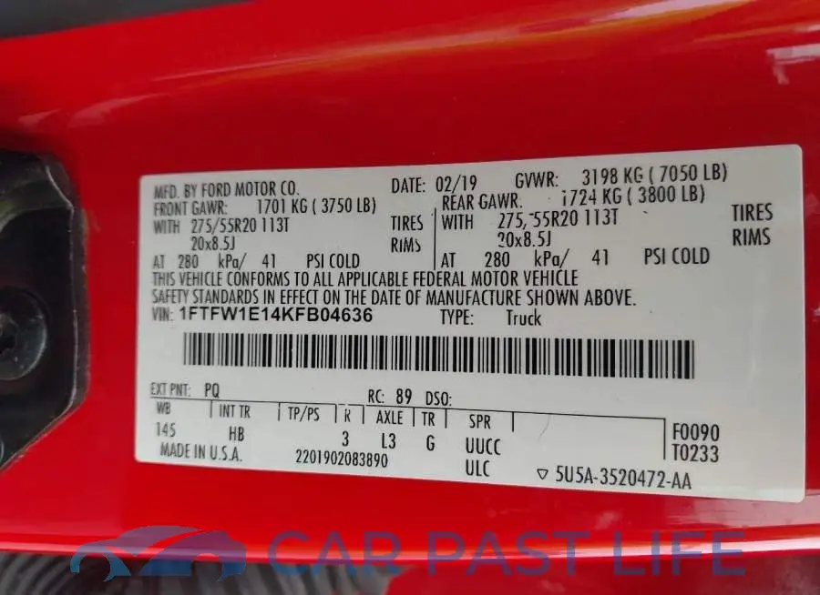 1FTFW1E14KFB04636# 9