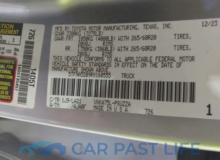 5TFNA5DB9RX160555# 9