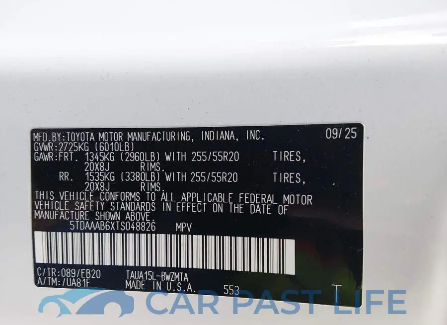 5TDAAAB6XTS048826# 9