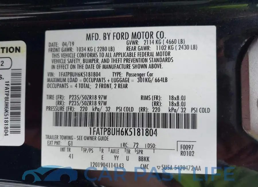 1FATP8UH6K5181804# 9