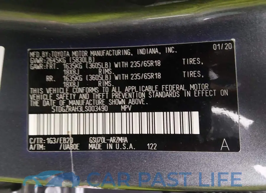 5TDGZRAH3LS003490# 9