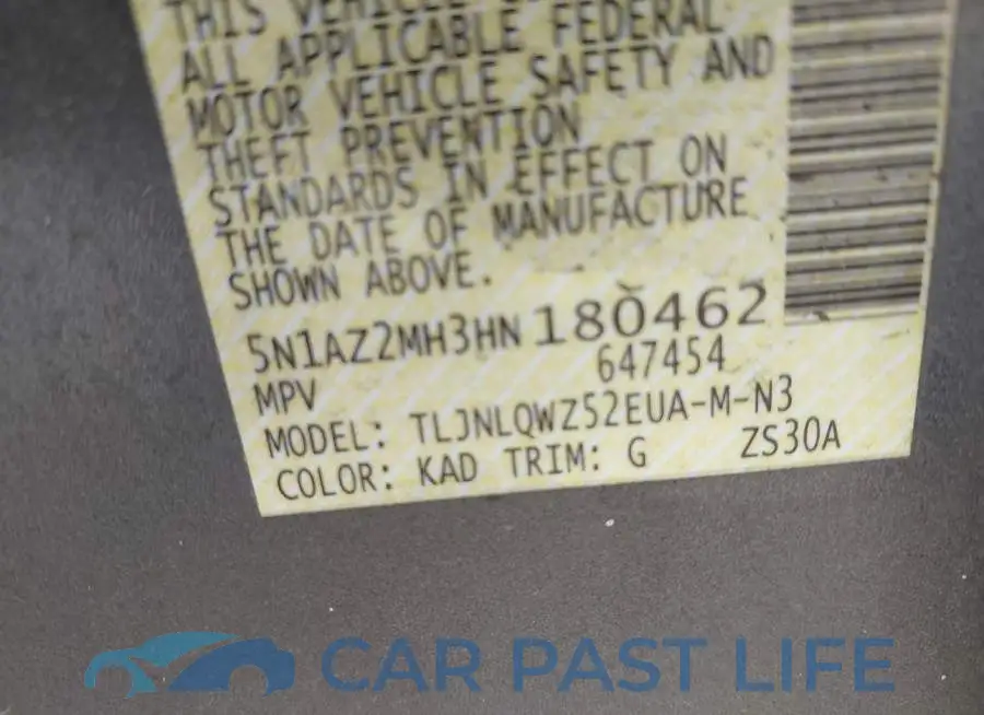 5N1AZ2MH3HN180462# 9