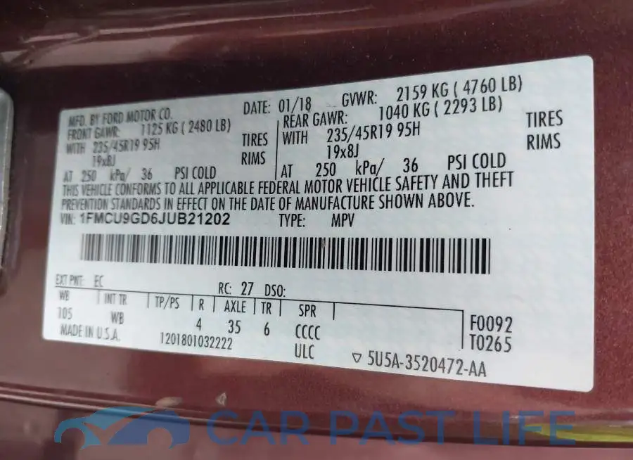 1FMCU9GD6JUB21202# 9
