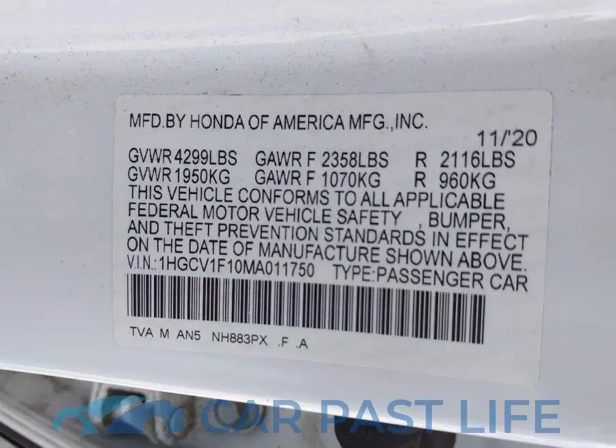 1HGCV1F10MA011750# 9