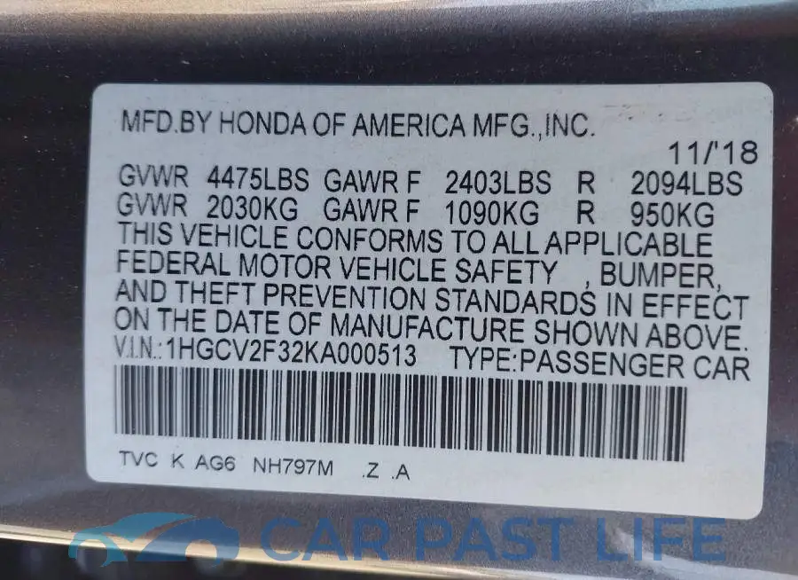 1HGCV2F32KA000513# 9