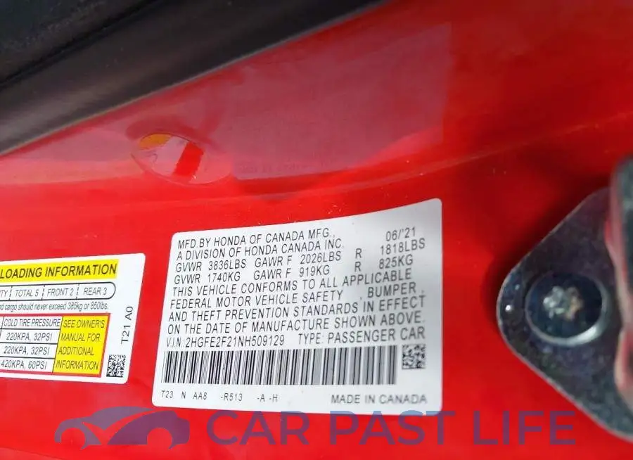 2HGFE2F21NH509129# 9