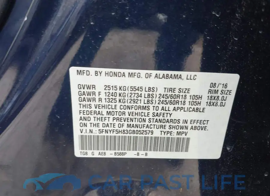 5FNYF5H83GB052579# 9