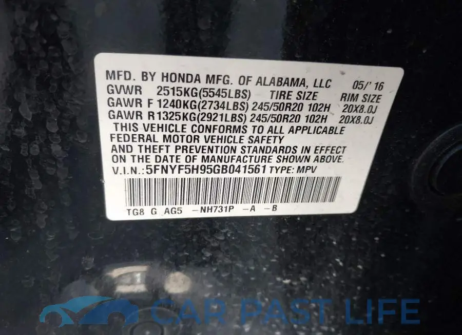 5FNYF5H95GB041561# 9