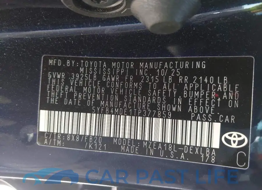 5YFB4MDE1TP377859# 9