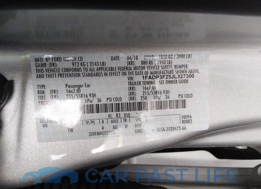 1FADP3F25JL327300# 9
