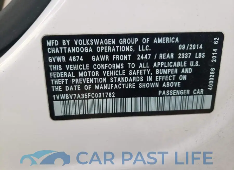 1VWBV7A35FC031762# 12