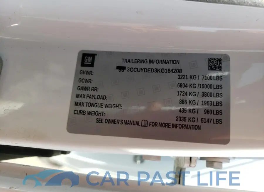 3GCUYDED3KG164208# 12