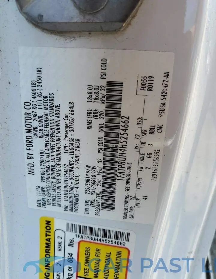 1FATP8UH4H5254662# 12
