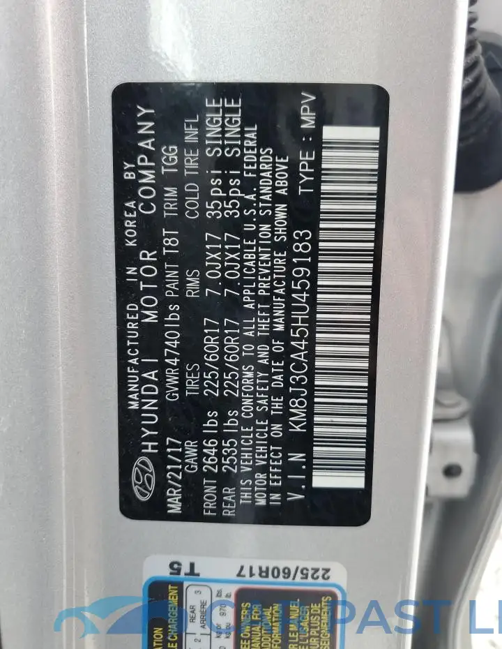 KM8J3CA45HU459183# 12