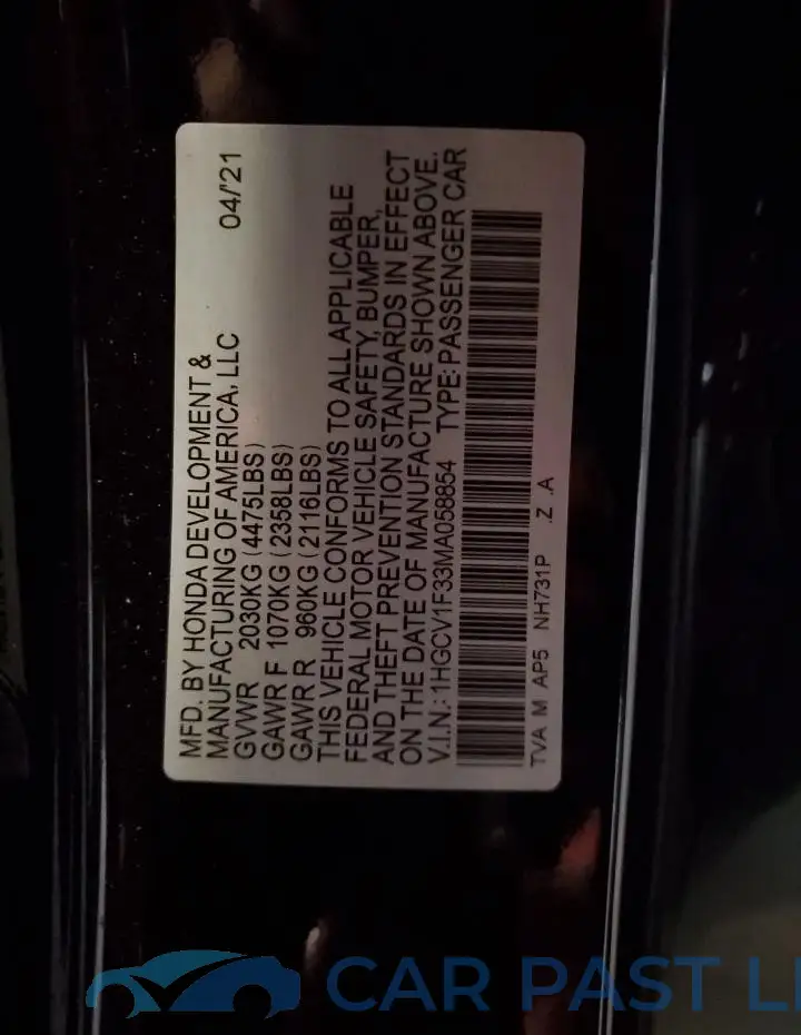 1HGCV1F33MA058854# 13