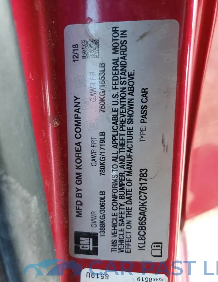 KL8CB6SA0KC761783# 12